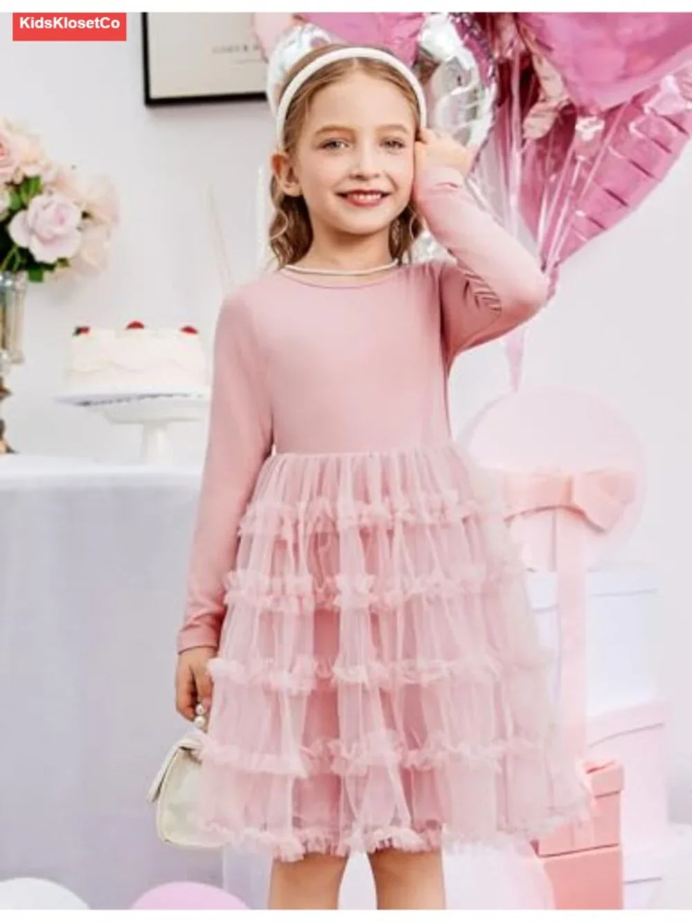 Toddler Girls Ruffle Tiered Party Tulle Dress Long Sleeve Tutu